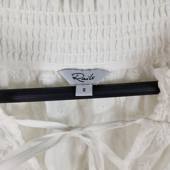 Rails Paris Cotton White Embroidered Daisey Soft Pleated Puff Short Slee… - Picture 7 of 12